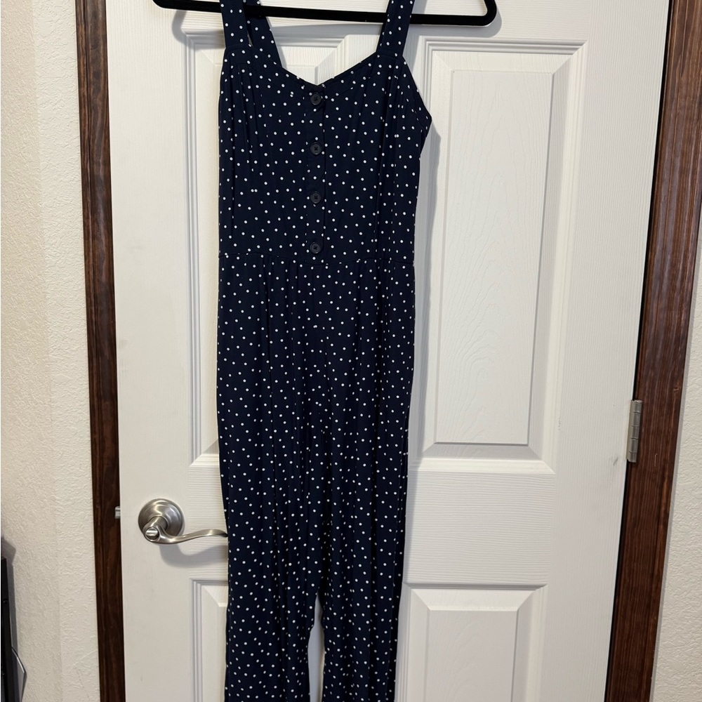 LOFT Navy Polka Dot Jumpsuit